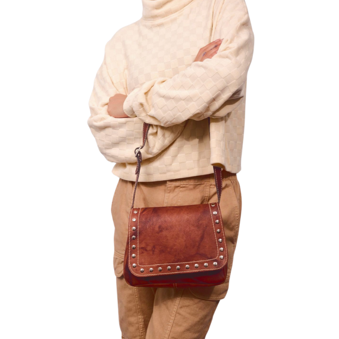 Vintage 1980s Brown Leather Shoulder Bag Re-Imagined
