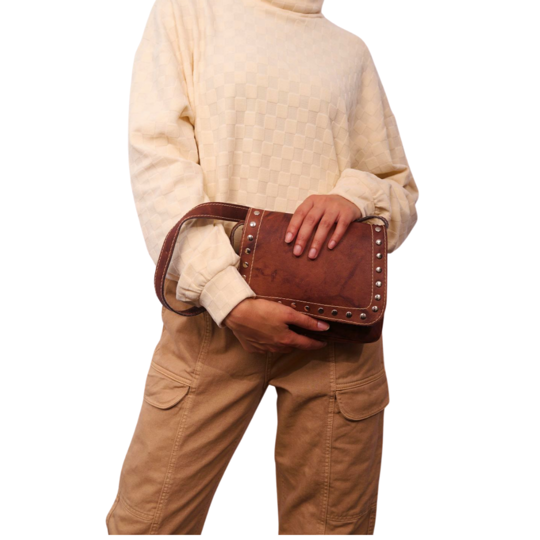 Vintage 1960s Brown Leather Shoulder Bag Re-Imagined