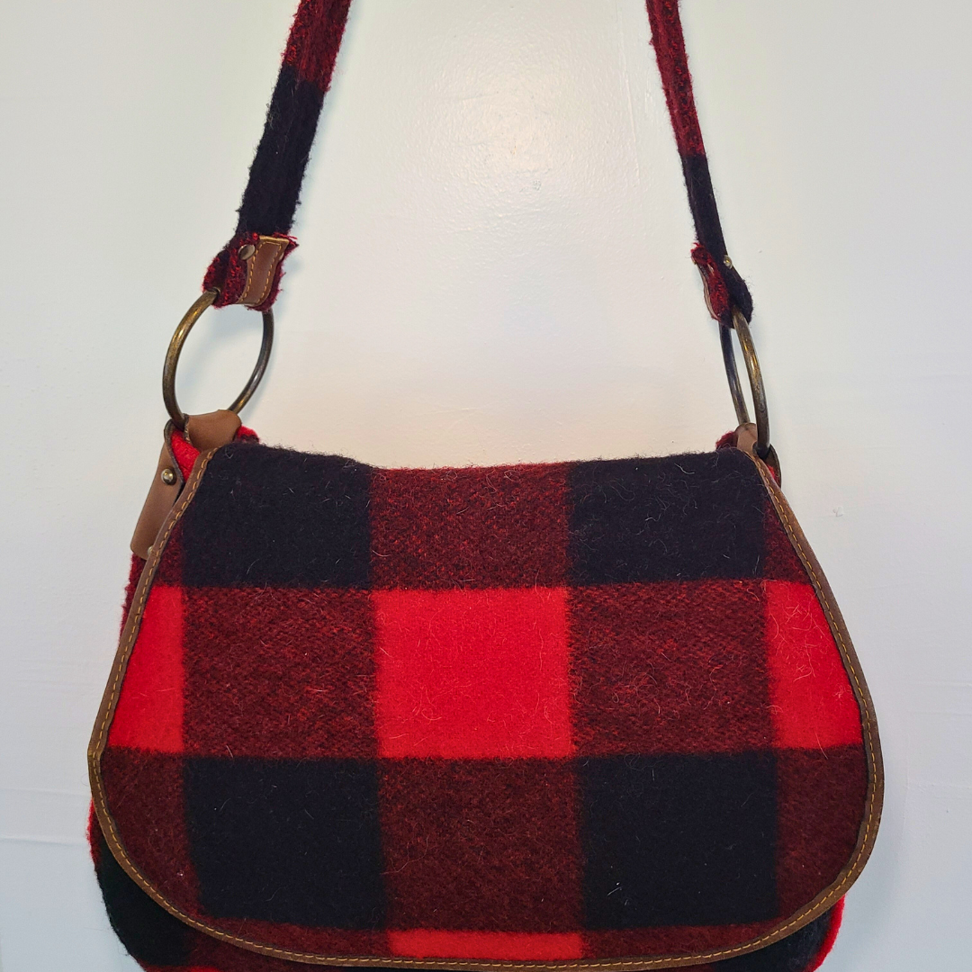 Vintage Buffalo Plaid Messenger Shoulder Bag