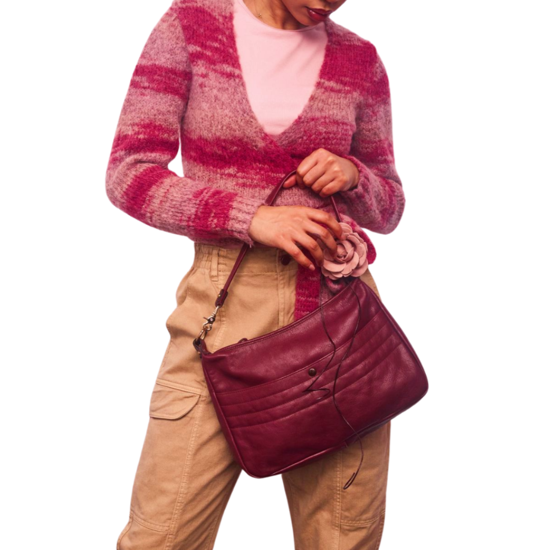 Vintage 1970s Cherry Red Leather Shoulder Bag Re-Imagined