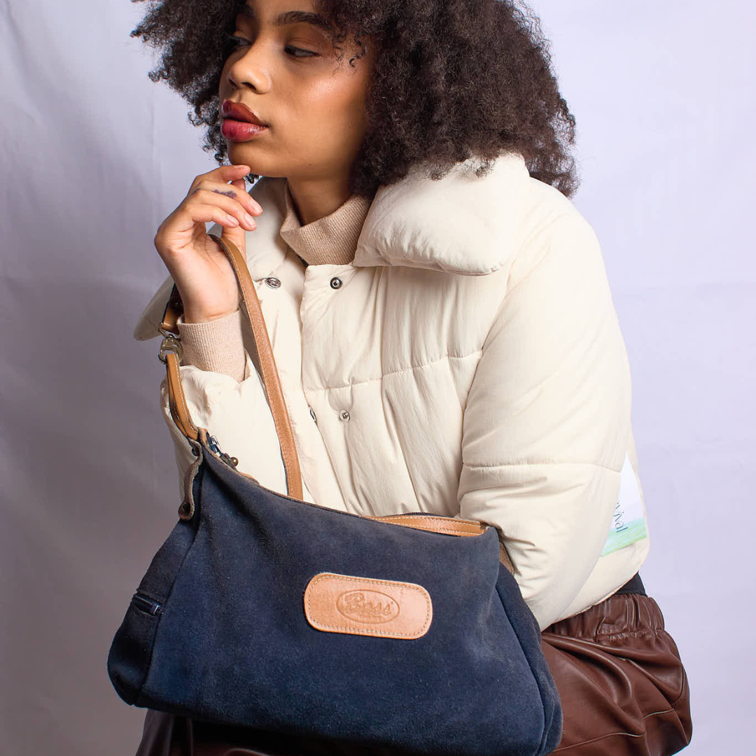 Vintage 1980s G.H. Bass Navy Suede Shoulder Bag