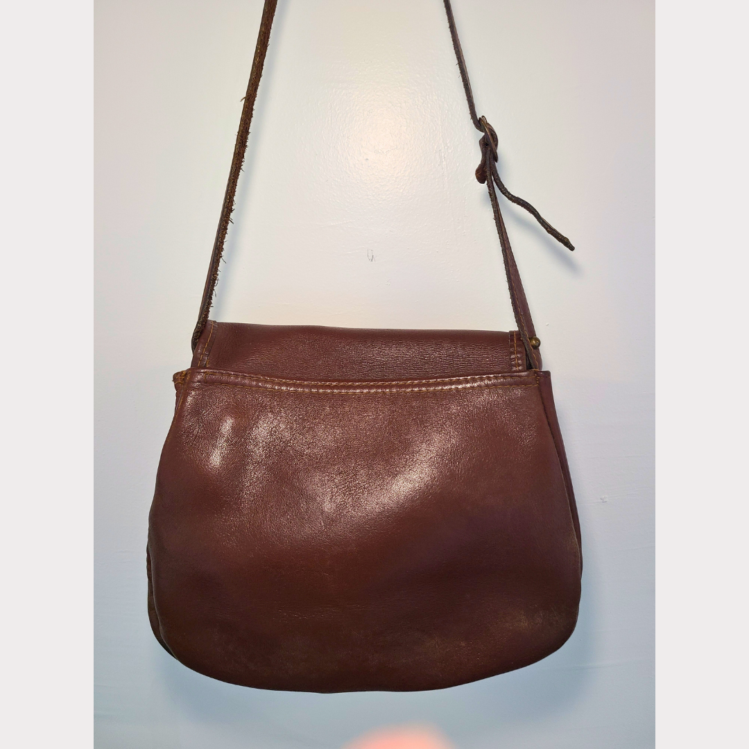 Vintage Leather Shoulder Bag With Horse Emblem