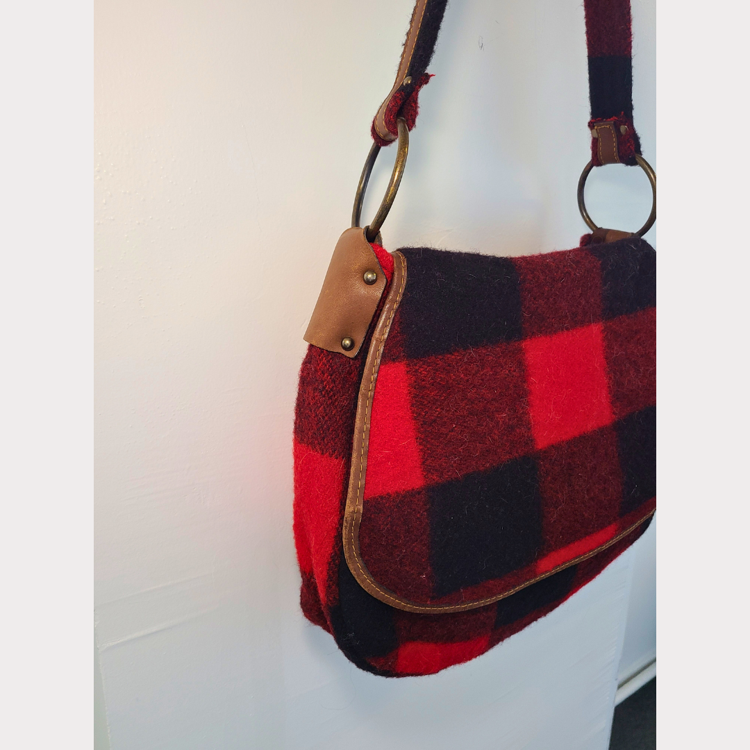 Vintage Buffalo Plaid Messenger Shoulder Bag