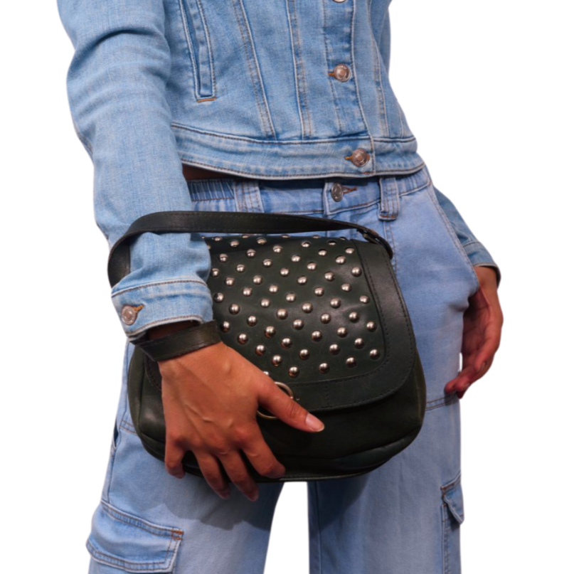 Vintage 1960s Midnight Green Leather Shoulder Bag Re-Imagined