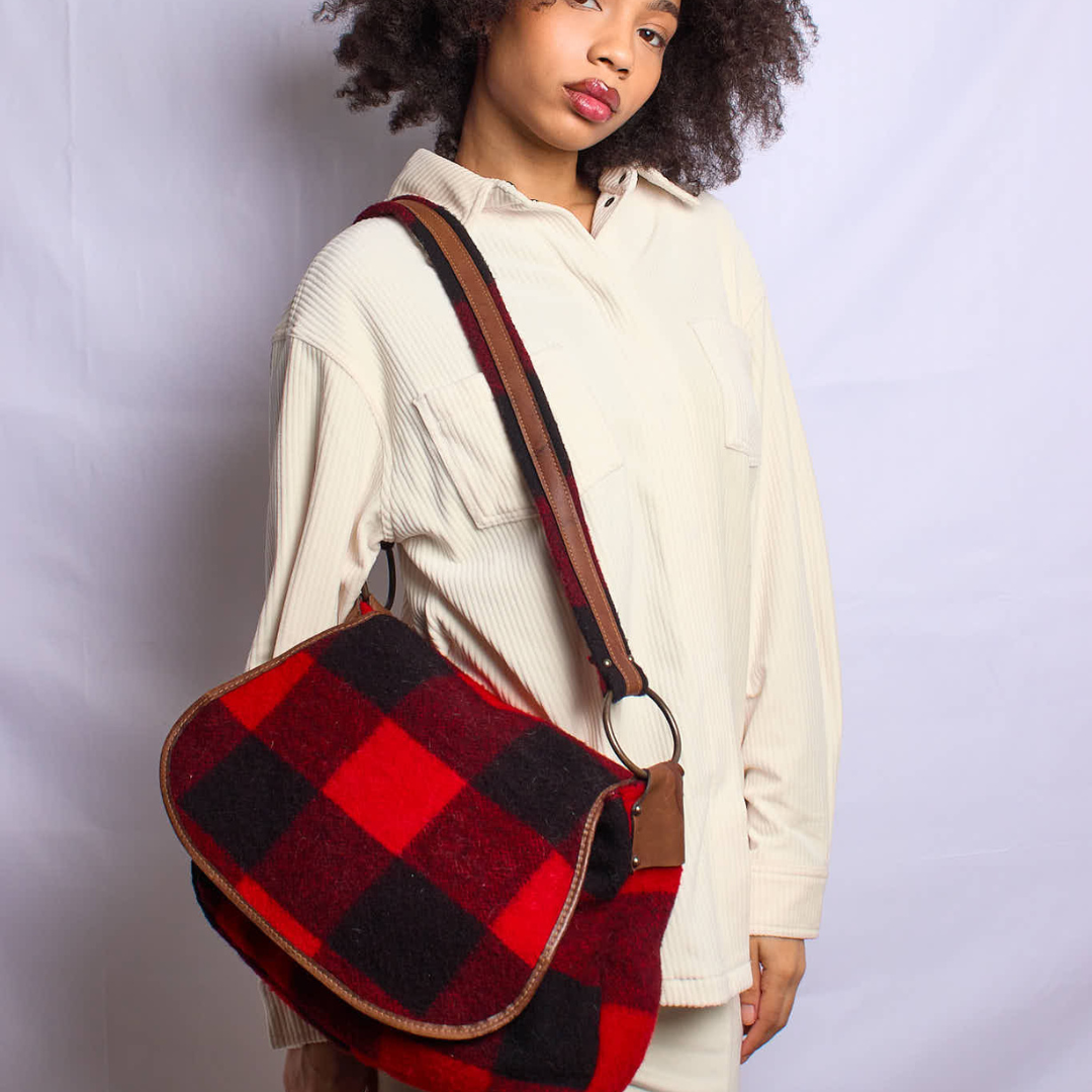 Vintage Buffalo Plaid Messenger Shoulder Bag