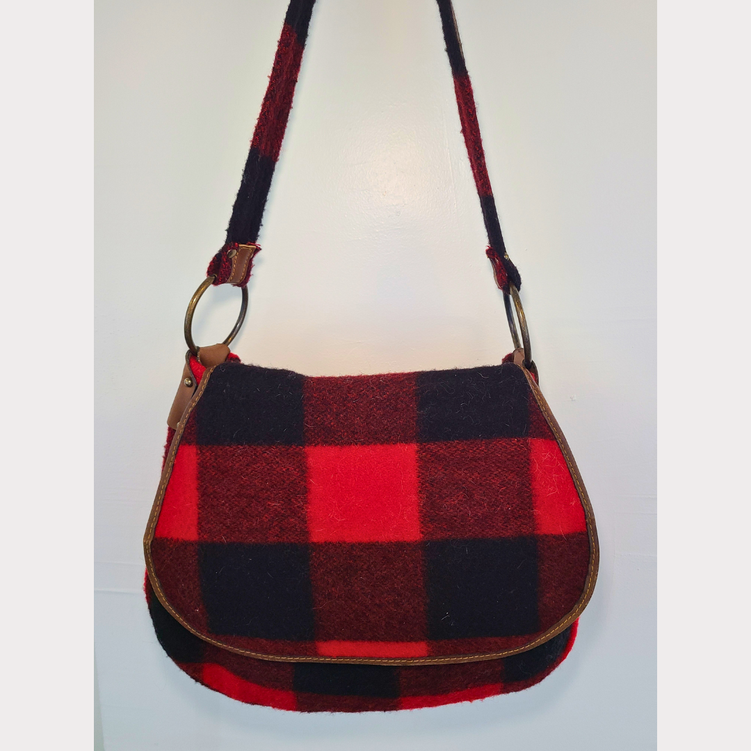 Vintage Buffalo Plaid Messenger Shoulder Bag