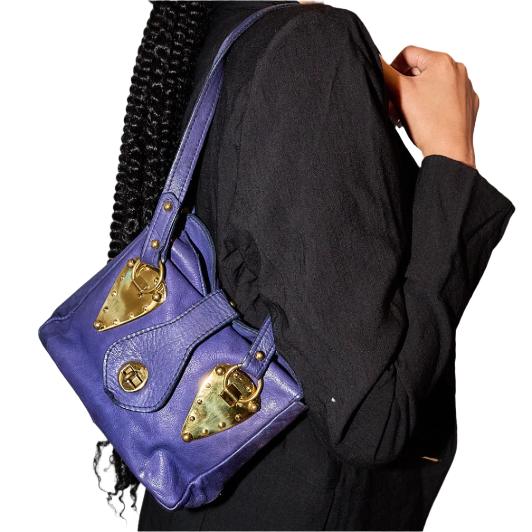 Vintage 1980s Blue Leather Shoulder Bag