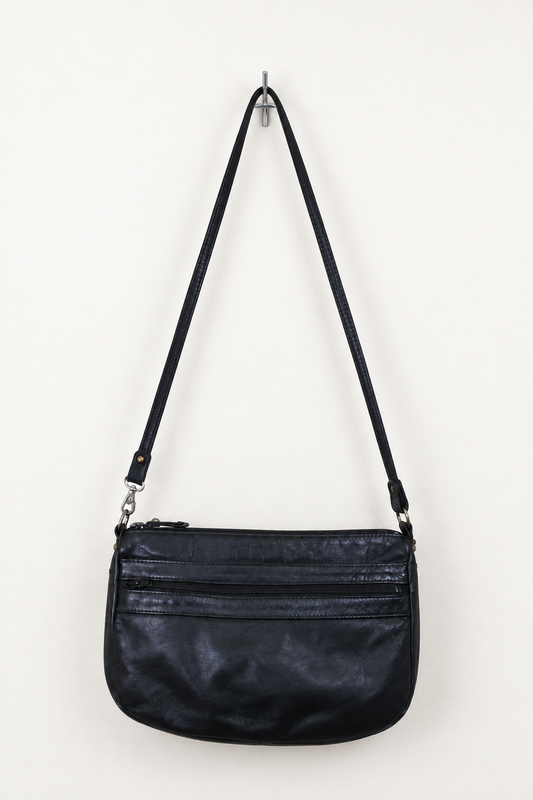 Vintage 1960s Black Leather Shoulder Bag