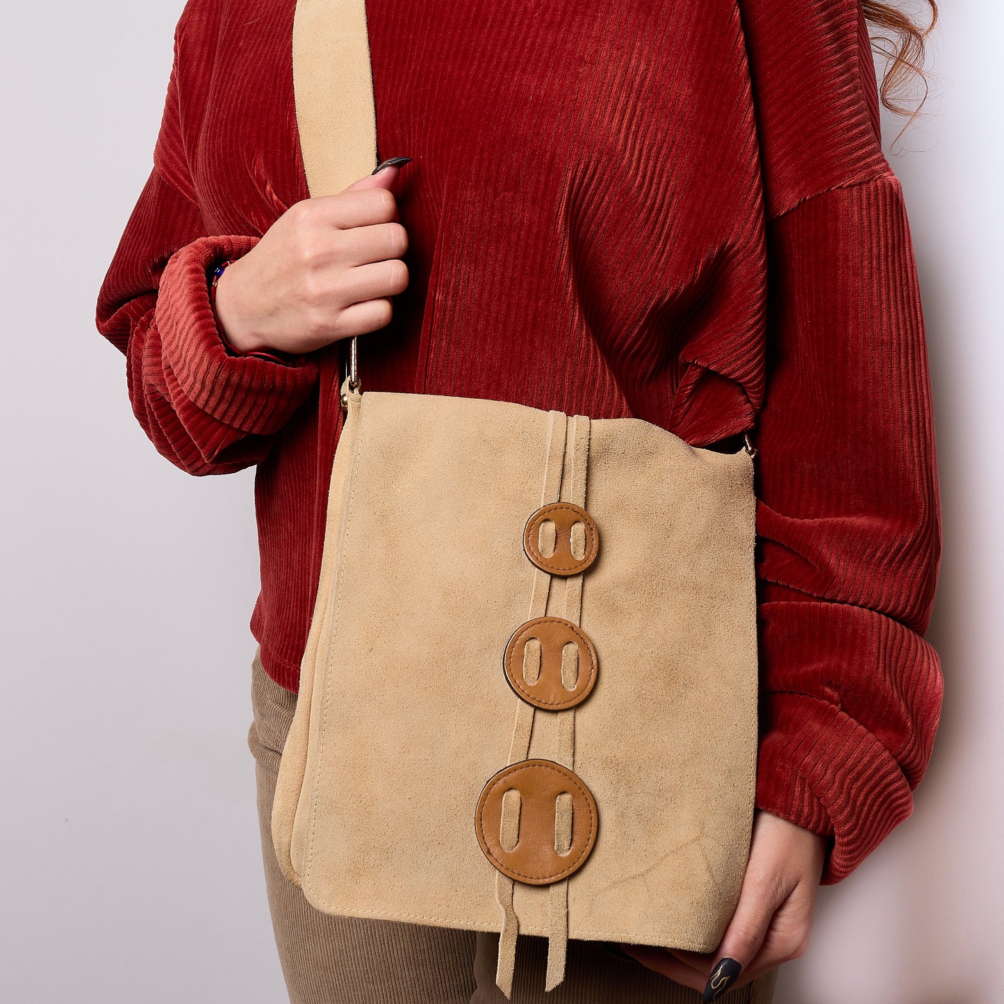 Vintage 1970s Suede Leather Crossbody Satchel