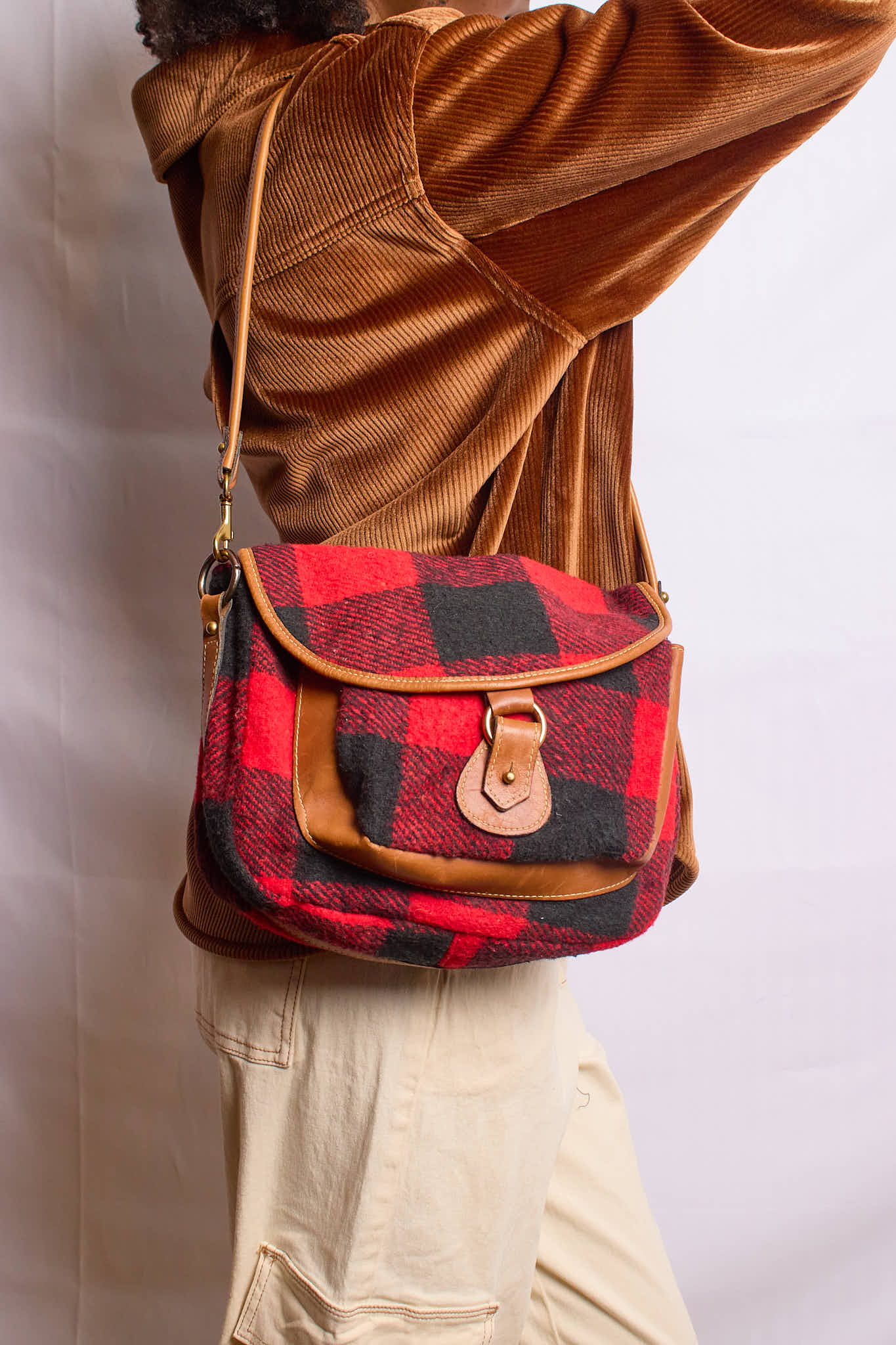 Vintage Buffalo Plaid Shoulder Bag