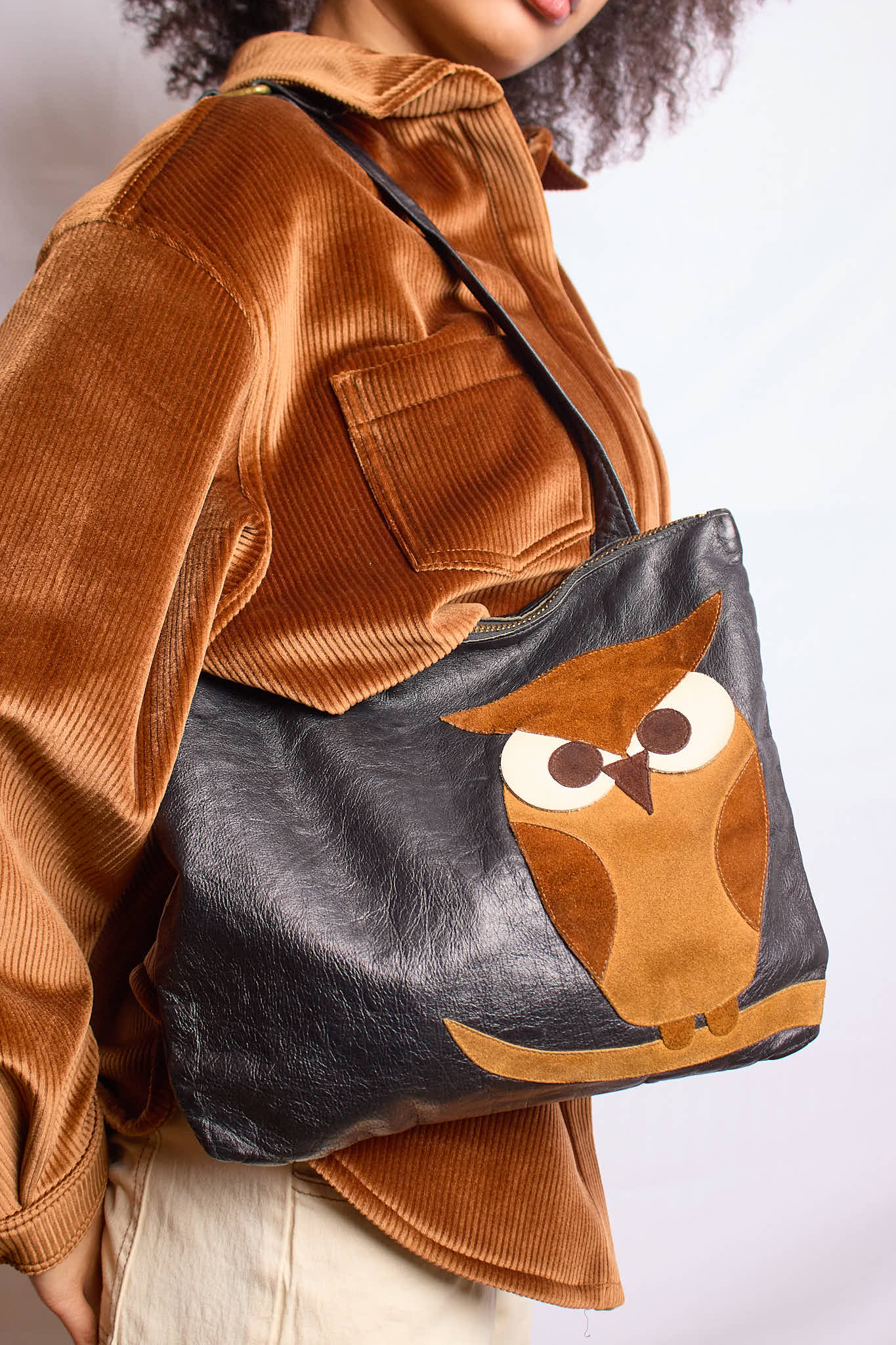 Vintage Davey's Leather Owl Tote