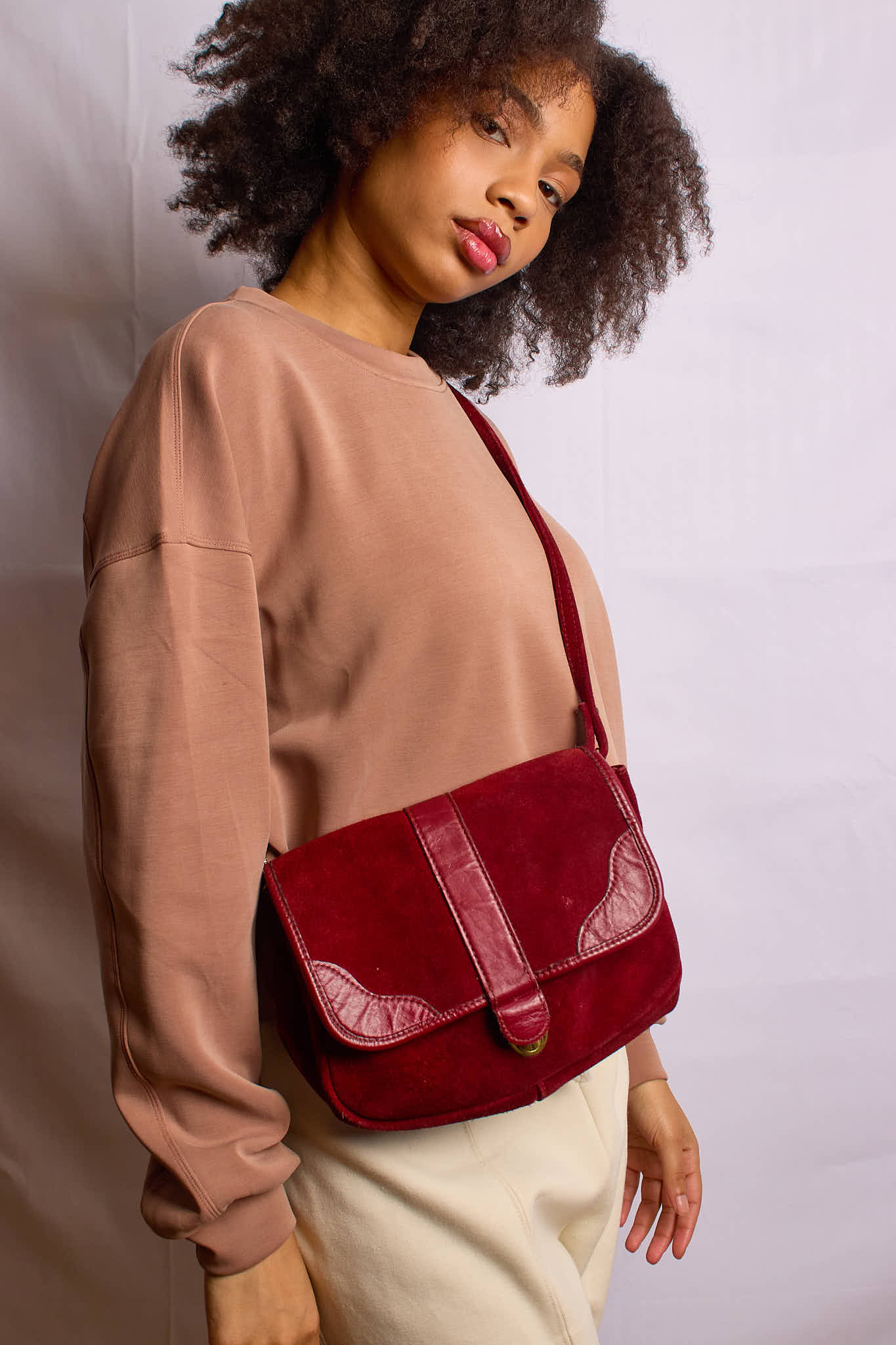 Vintage 1970s Burgundy Suede Shoulder Bag