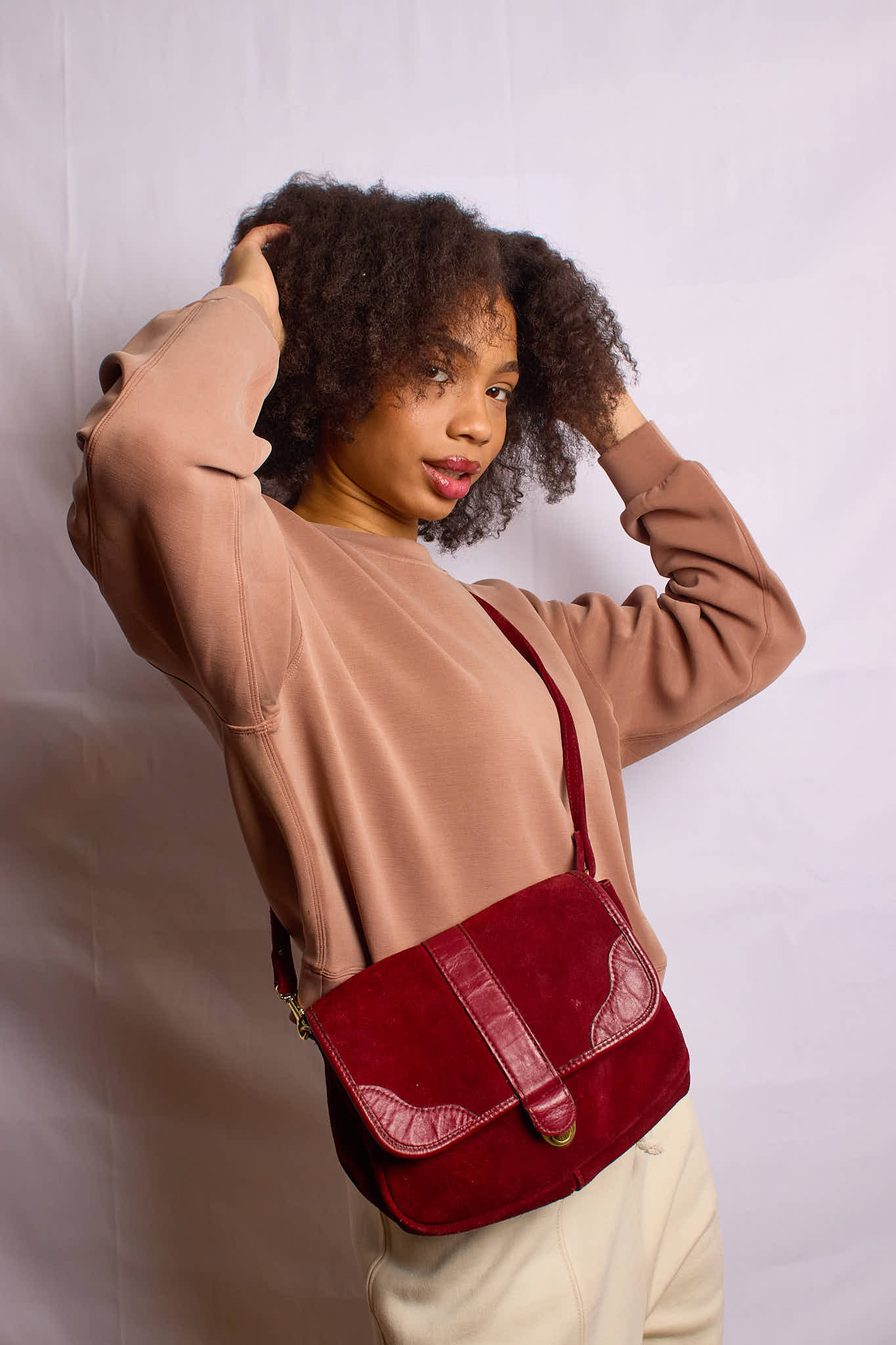 Vintage 1970s Burgundy Suede Shoulder Bag