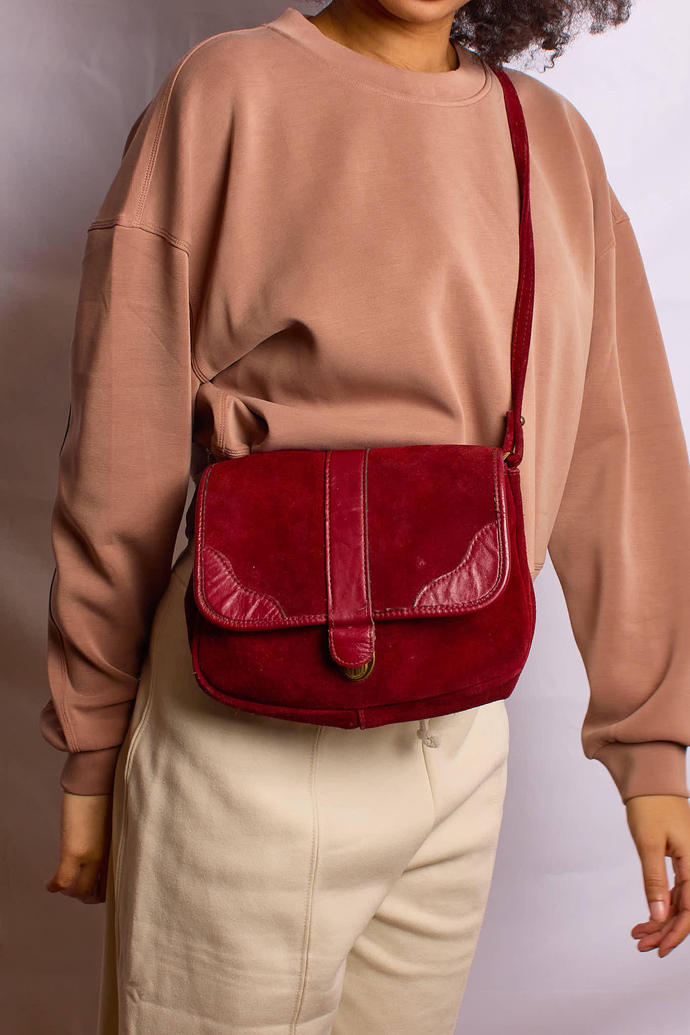 Vintage 1970s Burgundy Suede Shoulder Bag