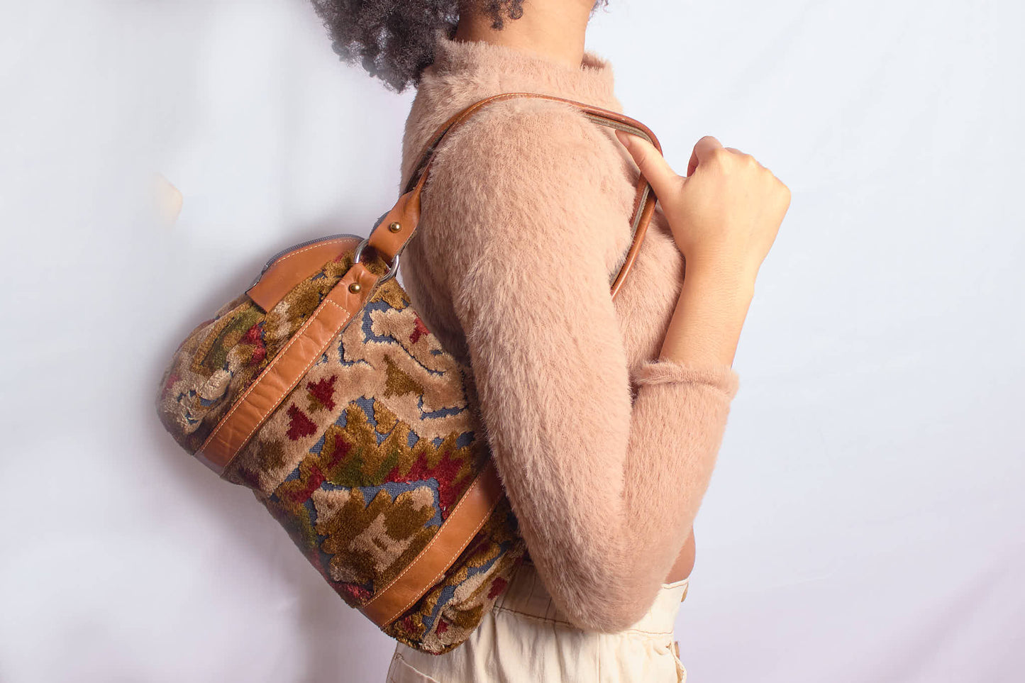 Vintage 1970s Carpet Bag Top Handle