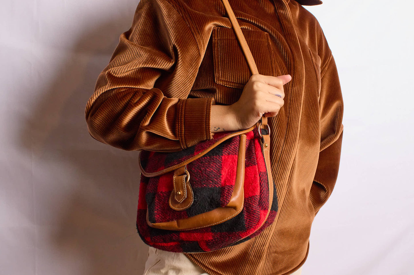 Vintage Buffalo Plaid Shoulder Bag