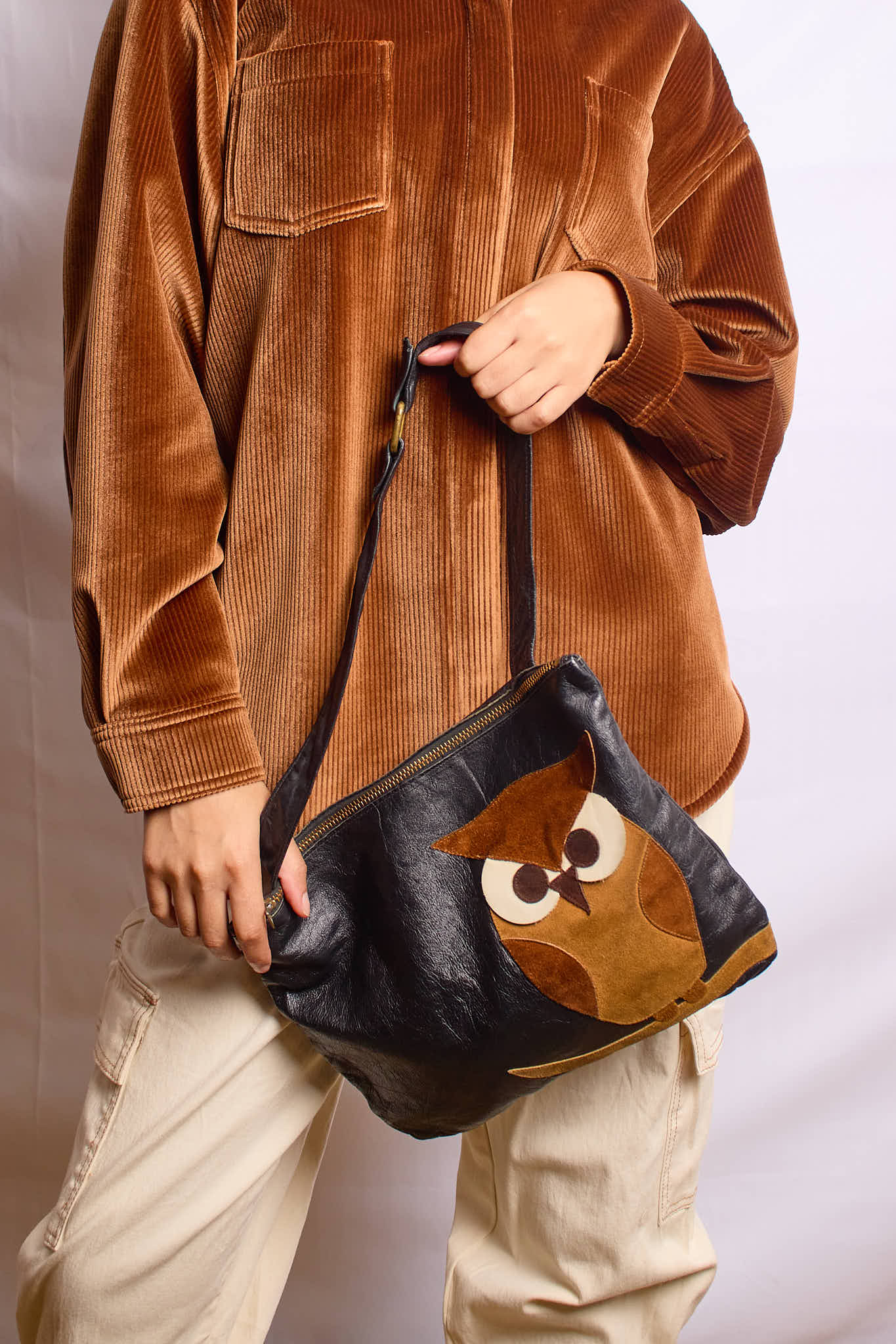 Vintage Davey's Leather Owl Tote