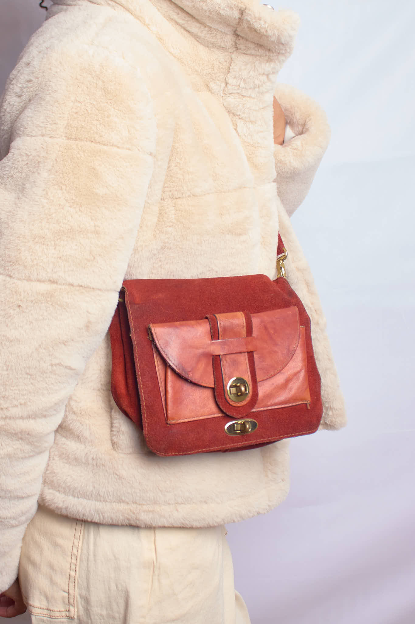 Vintage 1970s Burnt Orange Suede Shoulder Bag
