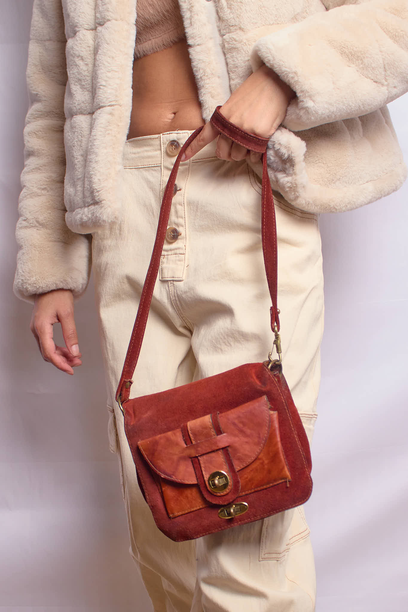 Vintage 1970s Burnt Orange Suede Shoulder Bag