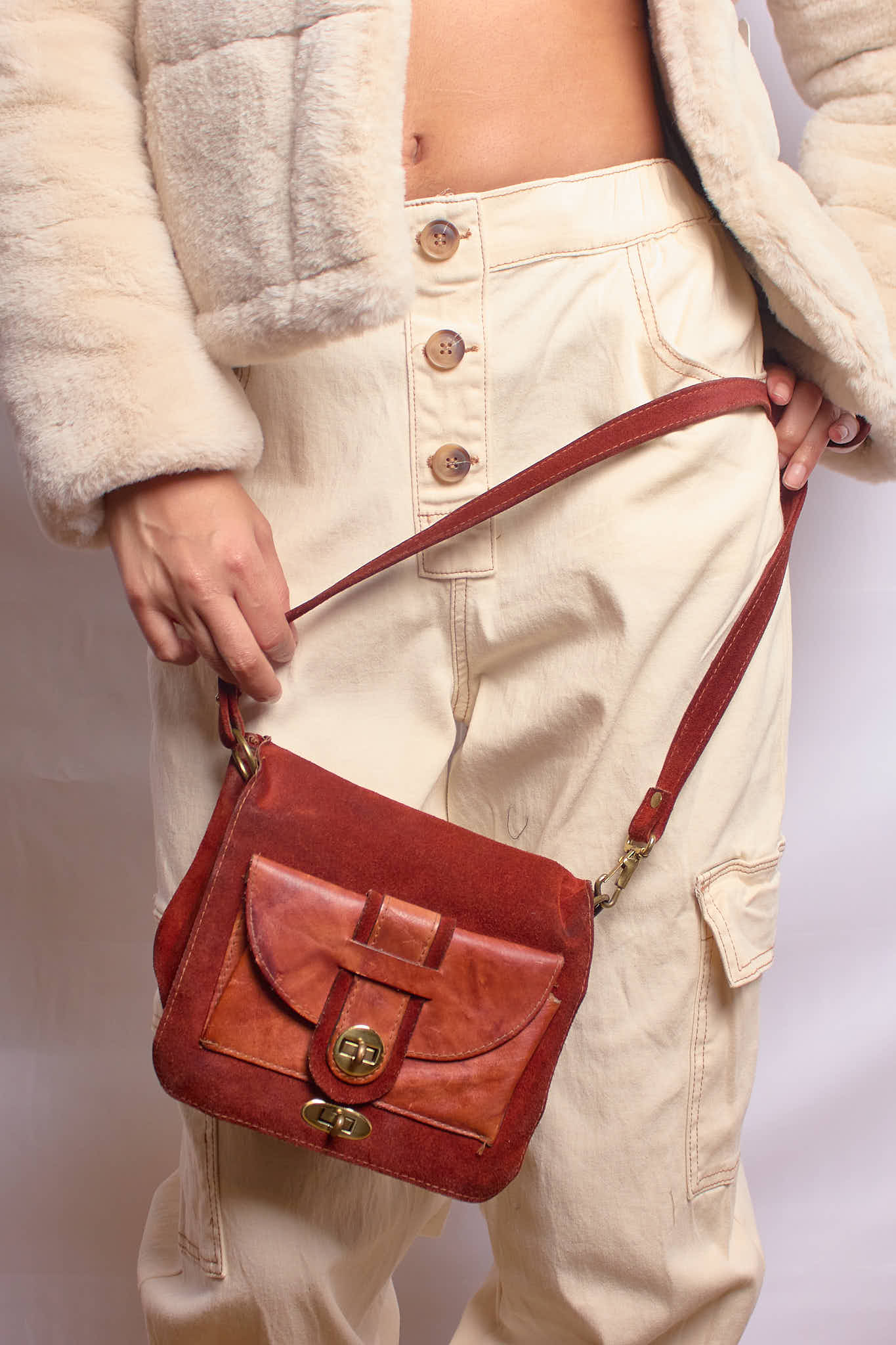 Vintage 1970s Burnt Orange Suede Shoulder Bag