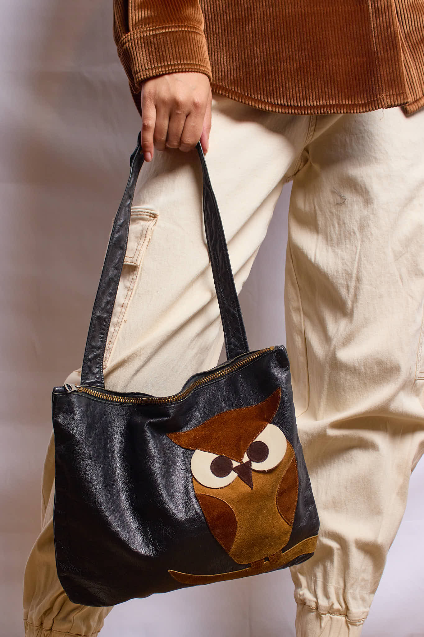 Vintage Davey's Leather Owl Tote