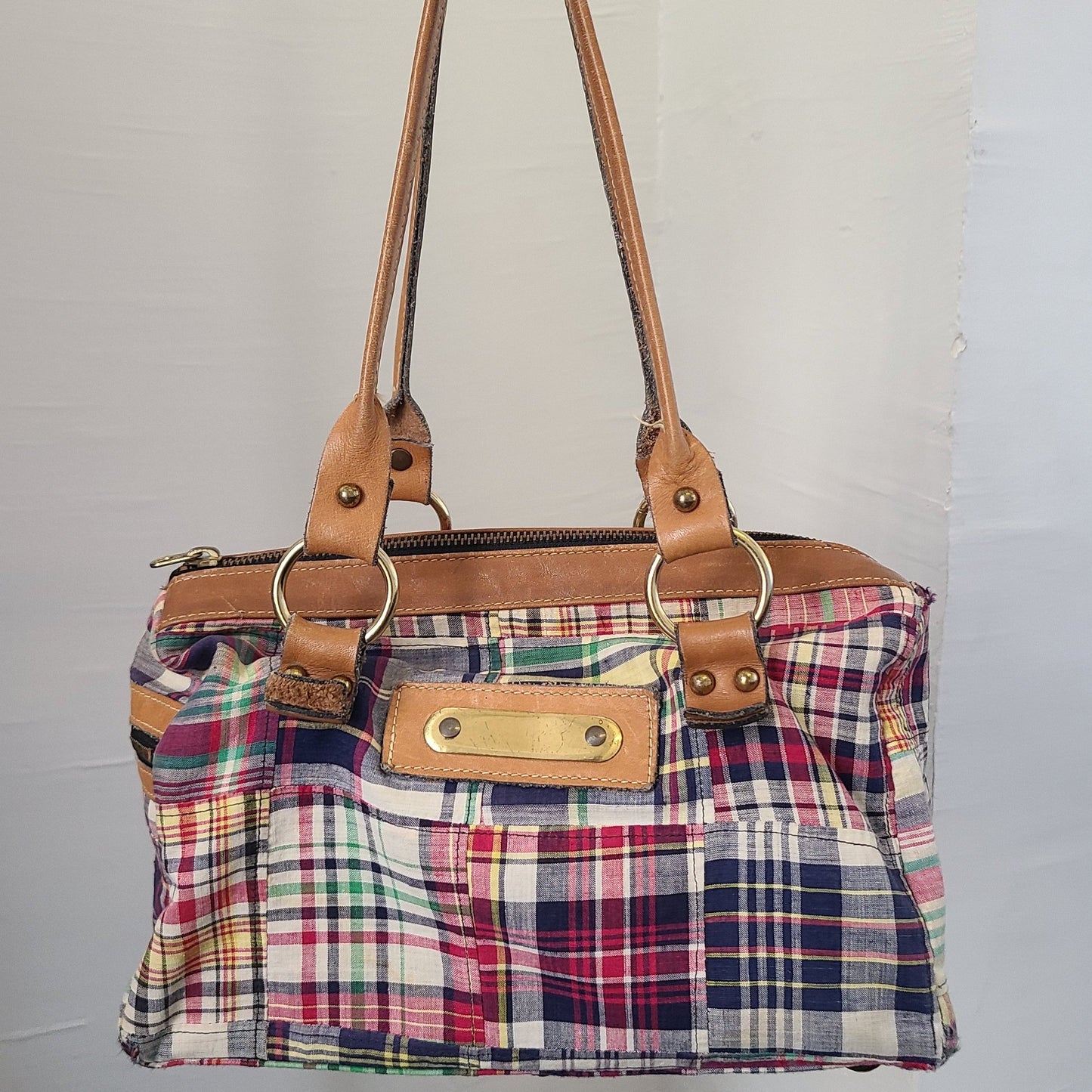Vintage 1980s Madras Patchwork Top Handle Bag