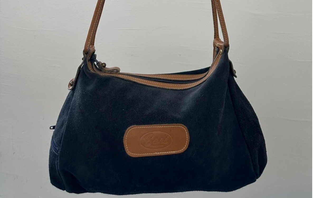 Vintage 1980s G.H. Bass Navy Suede Shoulder Bag