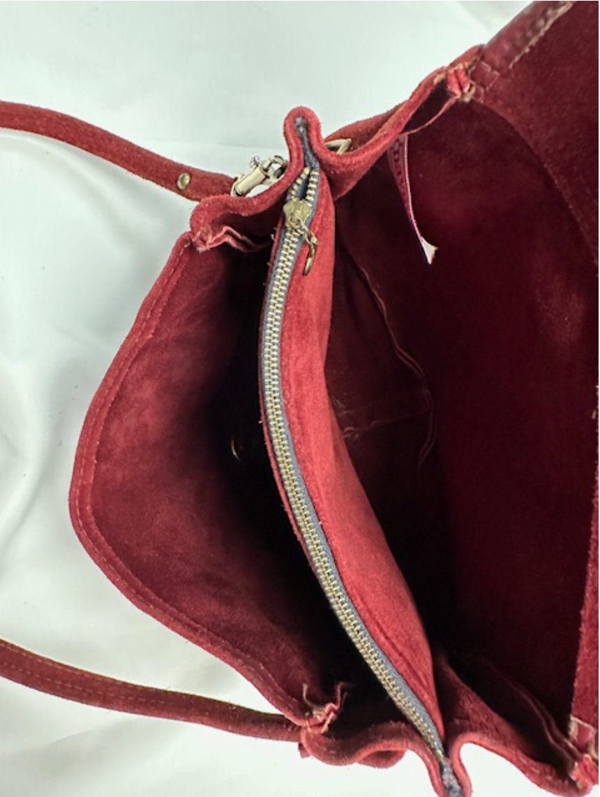 Vintage 1970s Burgundy Suede Shoulder Bag