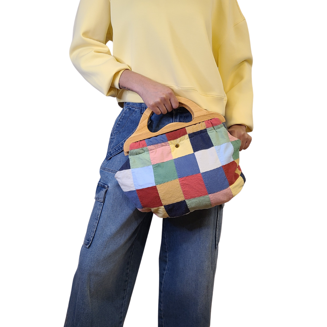 Wooden Handle Bermuda Bag - Color Block