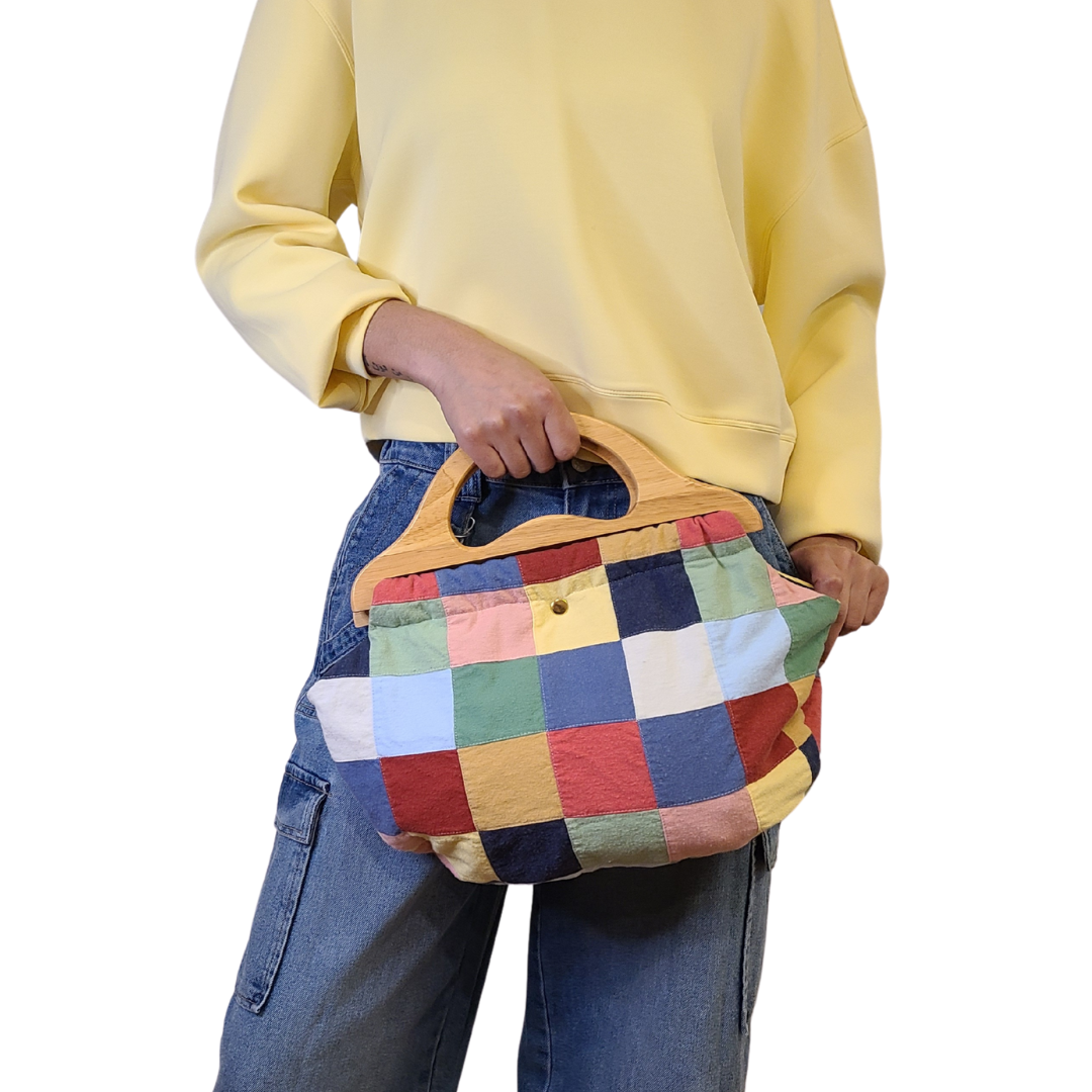 Wooden Handle Bermuda Bag - Color Block