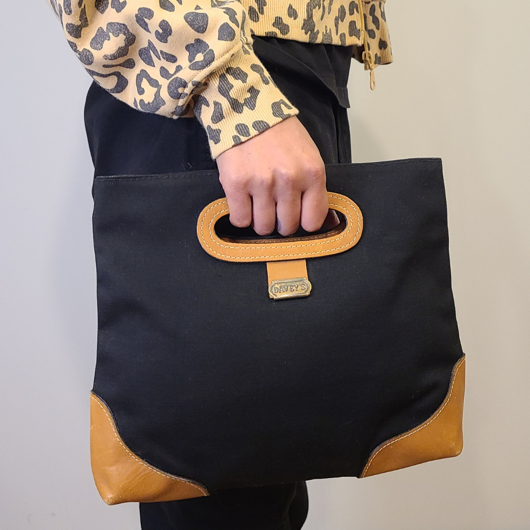 Vintage 1960s Black Canvas Bermuda Bag
