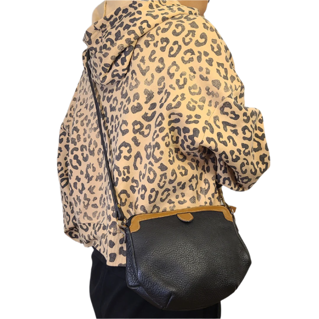 Vintage 1960s Black Leather Crossbody