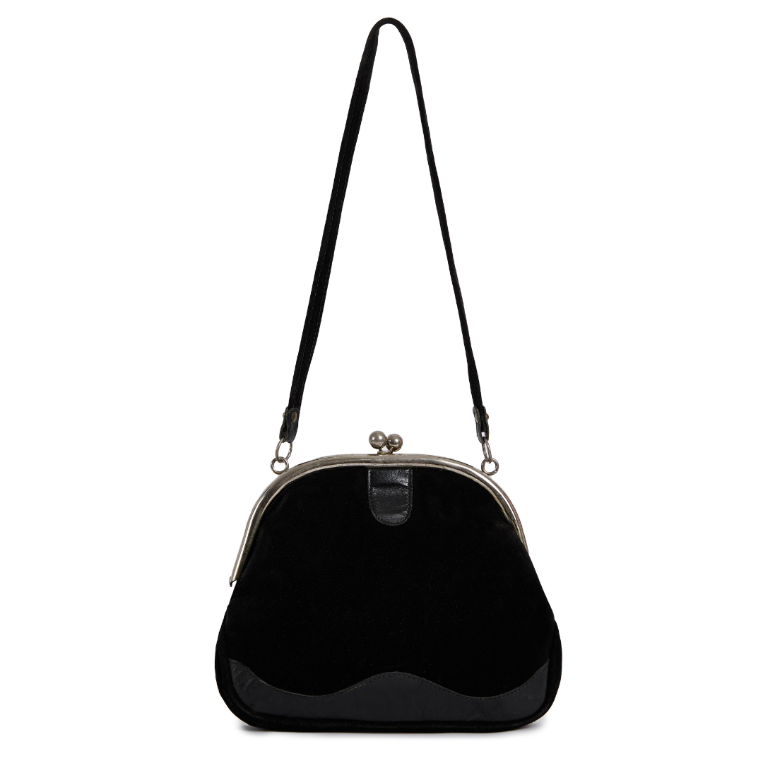 Vintage 1960s Oversized Suede Kiss Lock Frame Bag