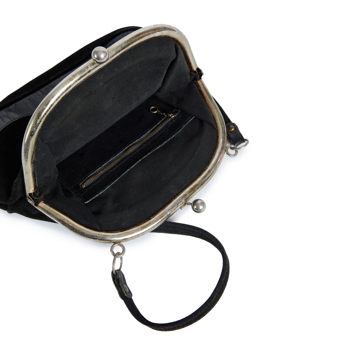 Vintage 1960s Oversized Suede Kiss Lock Frame Bag