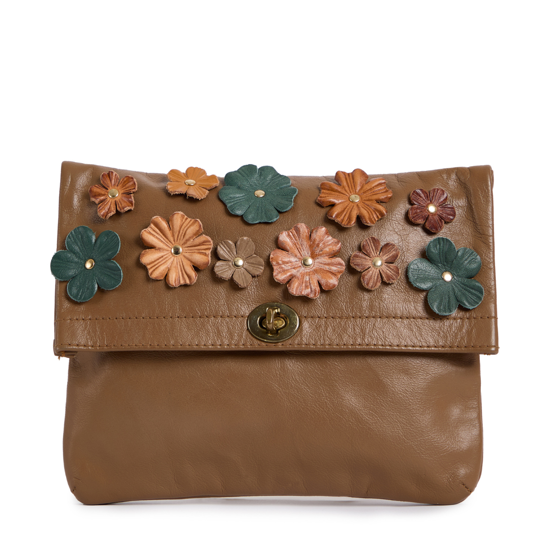 Vintage 1960s Leather Clutch with Italian Flowers Re-Crafted