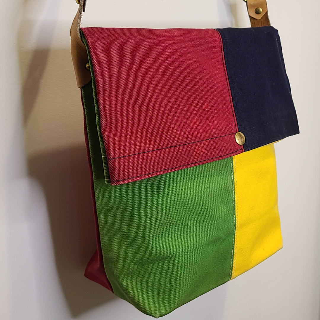 Vintage 1980s Color-Block Shoulder Bag Tote