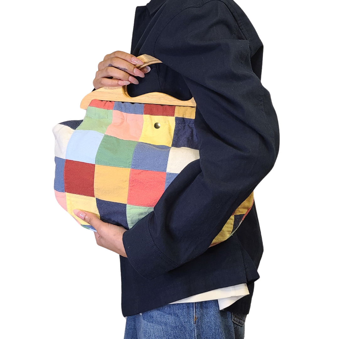 Wooden Handle Bermuda Bag - Color Block