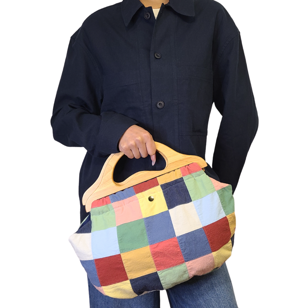 Wooden Handle Bermuda Bag - Color Block