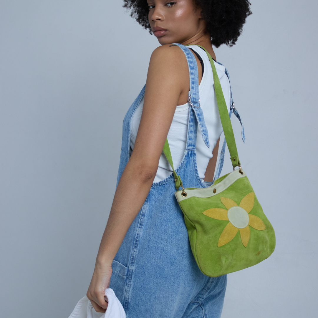 Vintage 1970s Lime Suede Daisy Bag