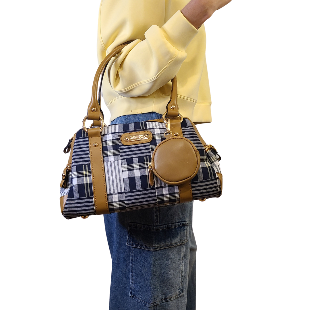 Doctor Bag - Navy/White Patchwork Plaid