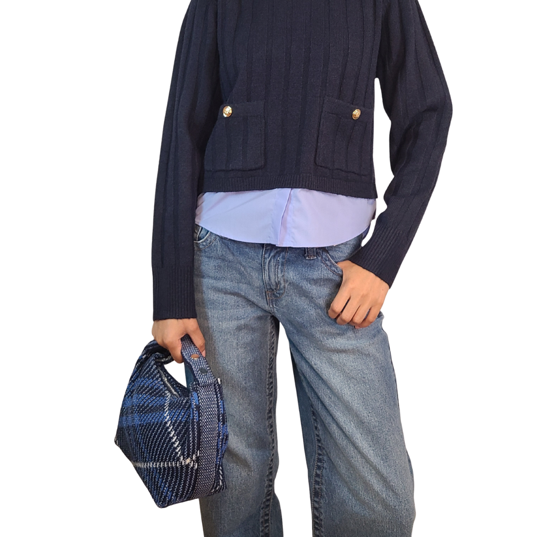 Grafton Plaid Sweater Knit Bag - Classic Navy