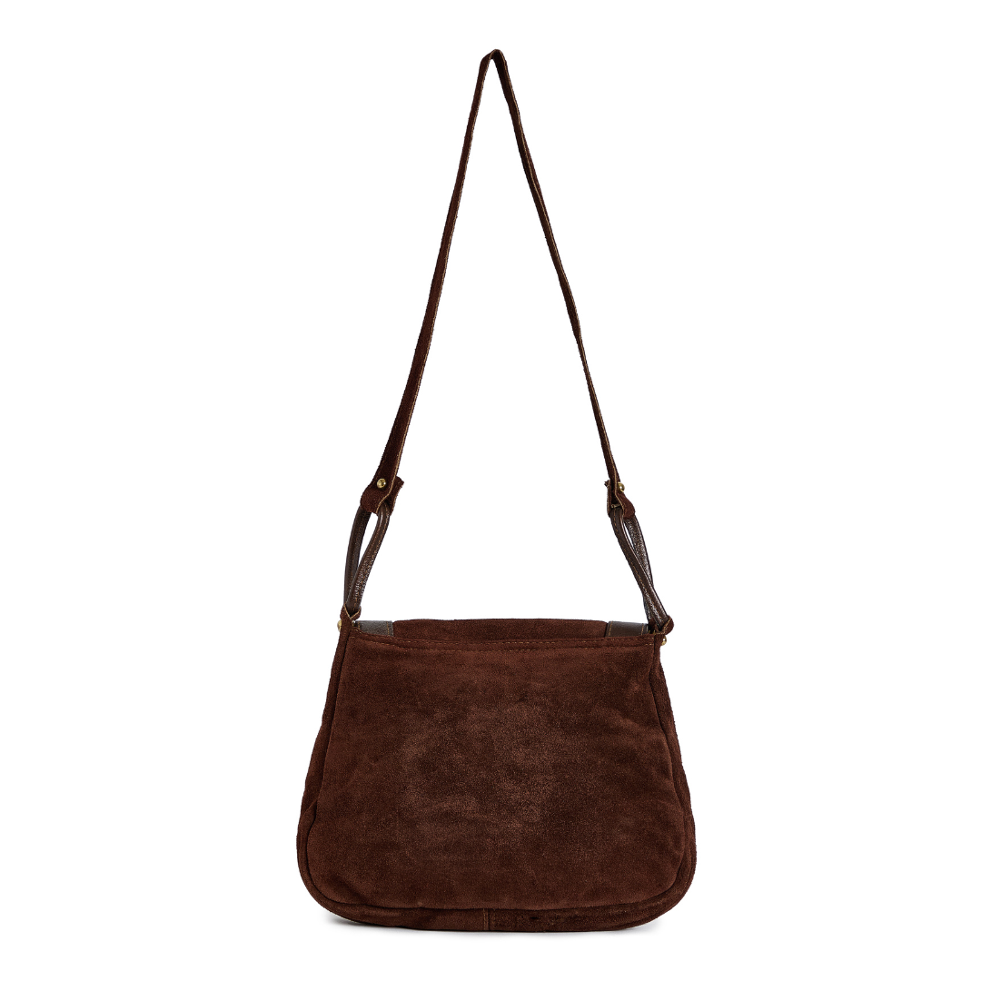 Vintage 1970s Suede Shoulder Bag with Lion Door Knocker