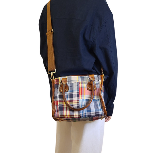 Madras Patchwork Satchel Bag - Nautical