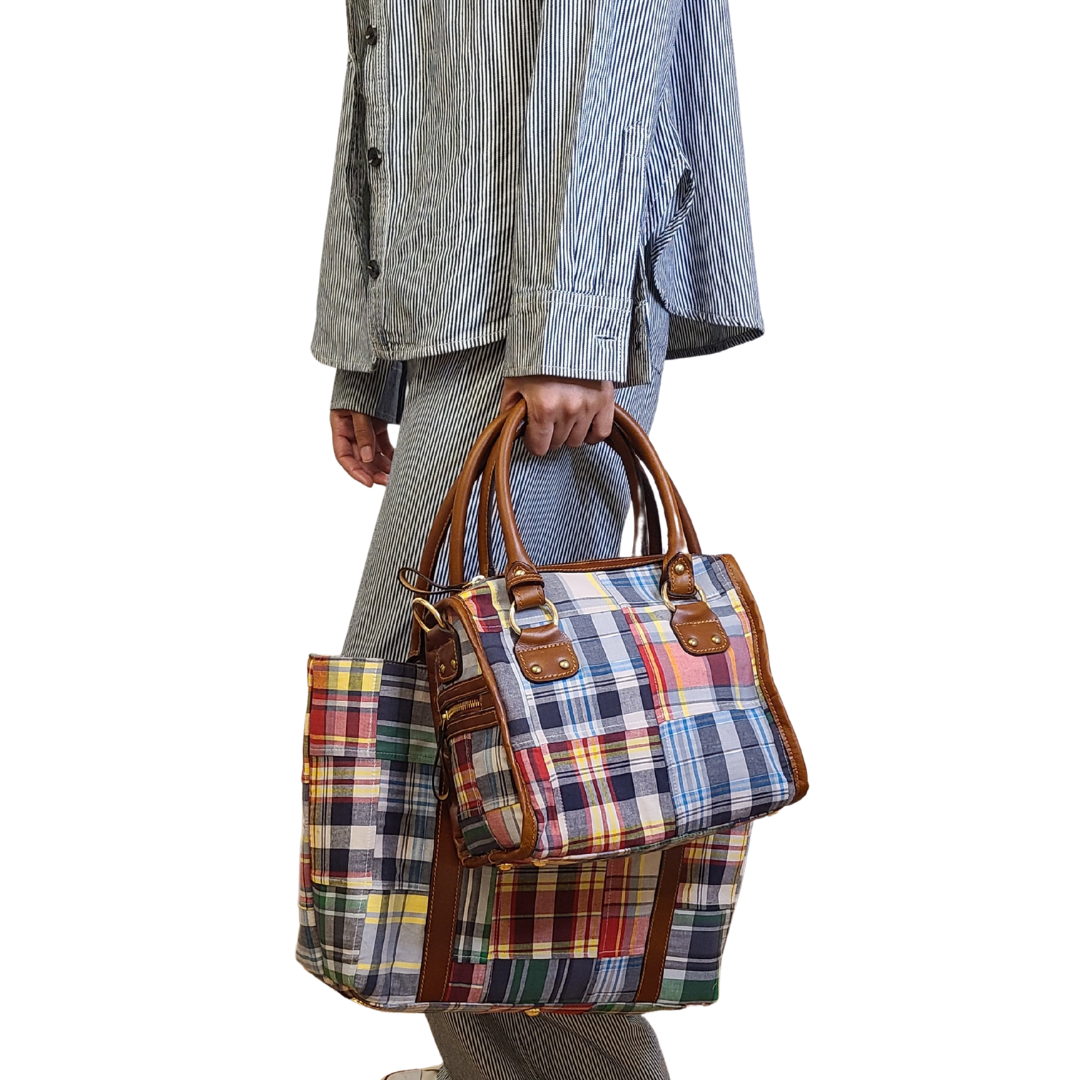 Madras Patchwork Satchel Bag - Nautical