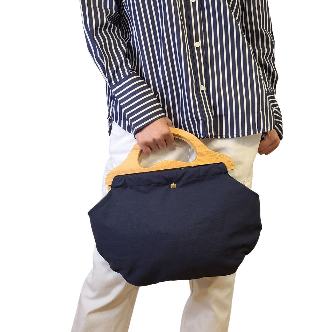 Wooden Handle Bermuda Bag - Navy