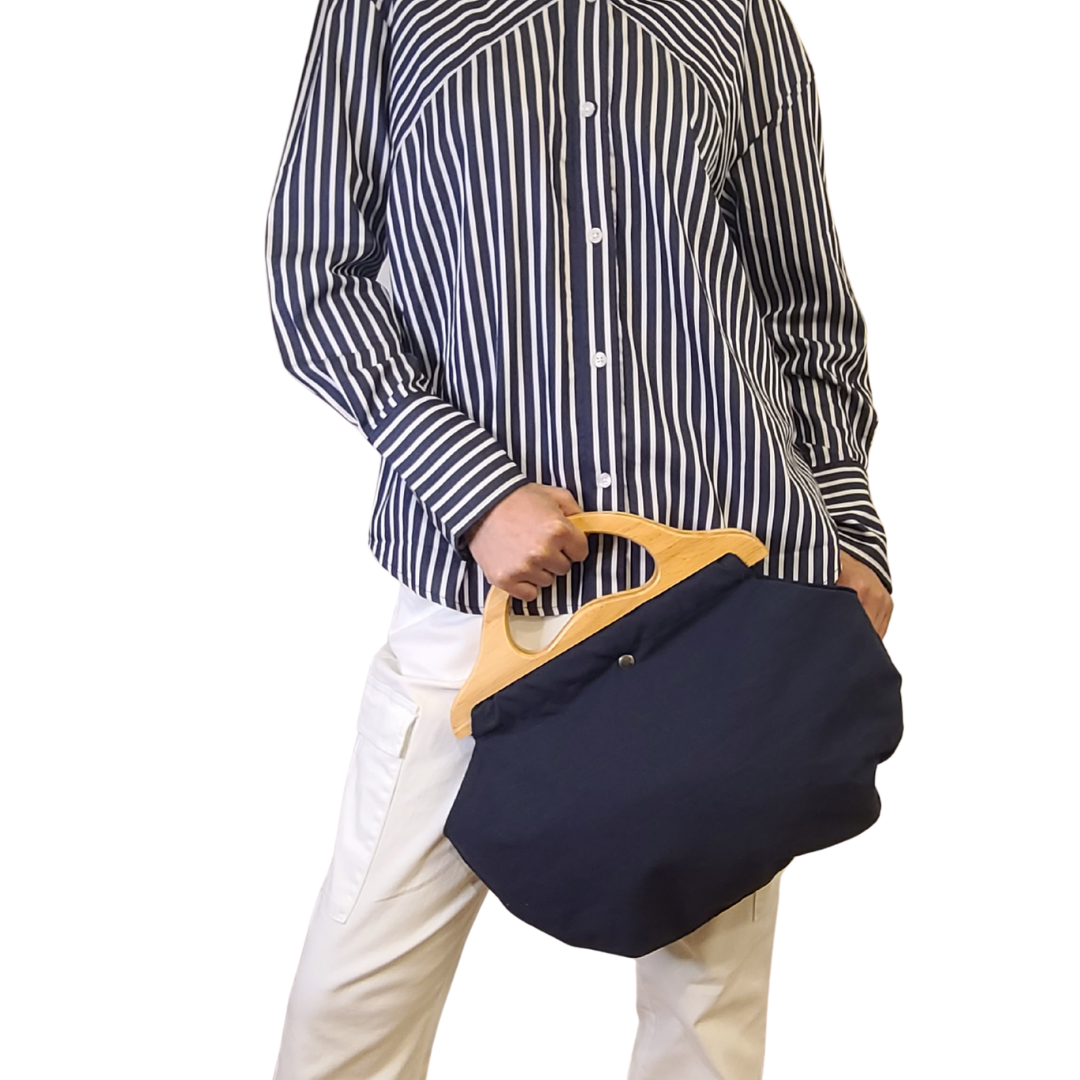 Wooden Handle Bermuda Bag - Navy