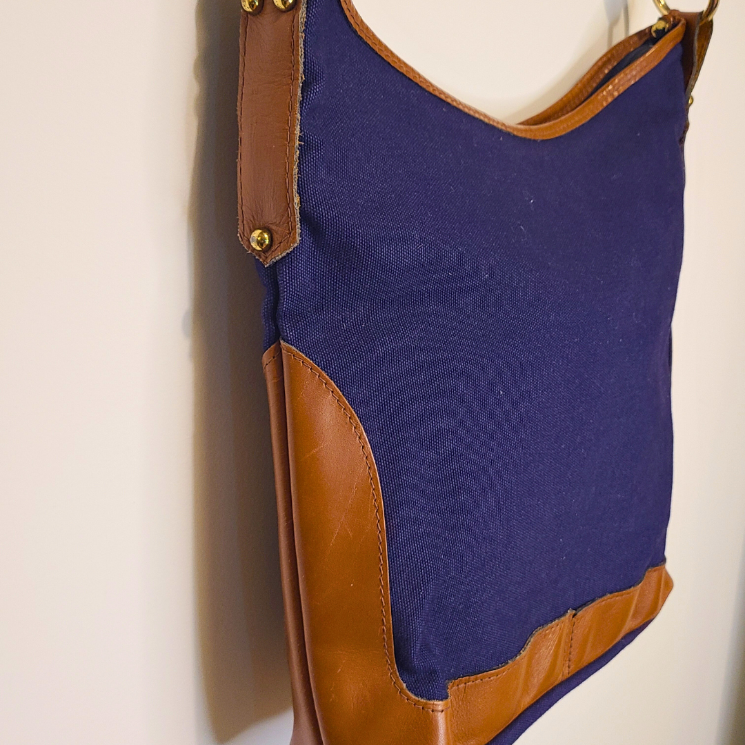 Vintage 1970s Navy Cotton Canvas Handbag