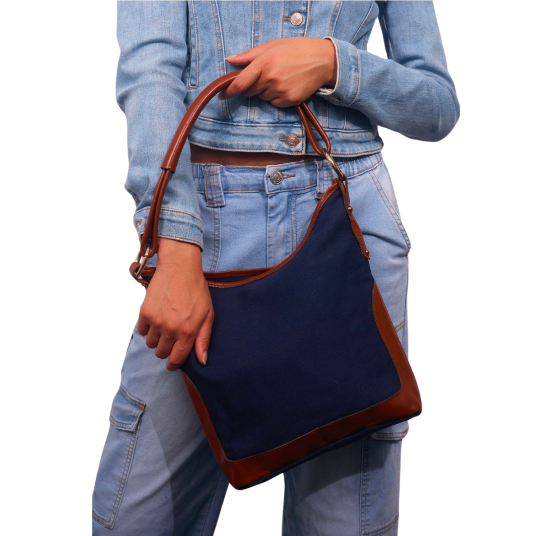 Vintage 1970s Navy Cotton Canvas Handbag
