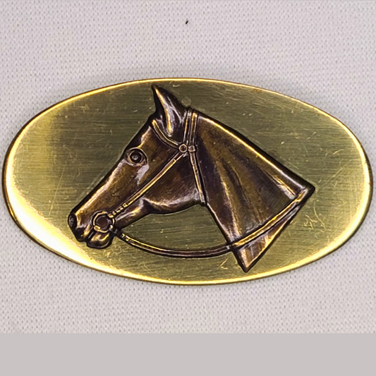 Vintage 1950s Antique Brass Horse Belt Buckle Pin