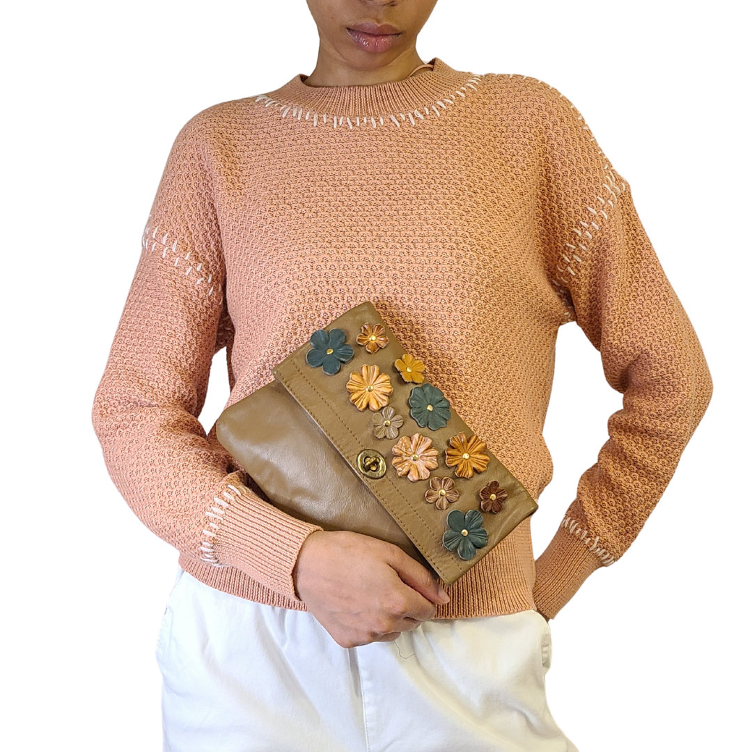 Vintage 1960s Leather Clutch with Italian Flowers Re-Crafted